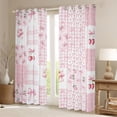 thumbnail image 2 of Homewish Cartoon Cherry Ribbon Black Out Curtains for Teen, Pink Stripes Buffalo Curtains Pack of 2 (42x63 Each), Kawaii Cartoon Bowknot Bedroom Curtains, Window Curtains Decor, 2 of 6