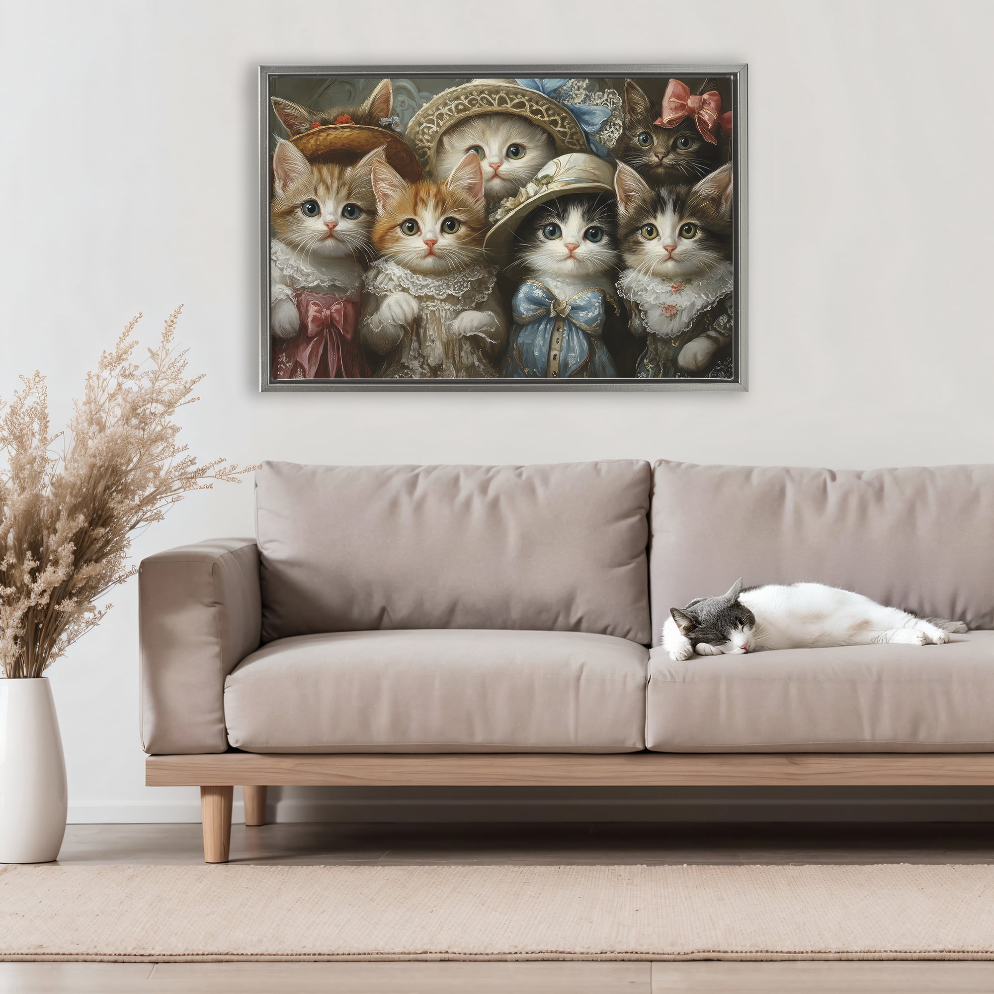 Stupell Industries Fashionable Vintage Cats Gray Framed Floater Canvas Wall Art, design by The Wands Want