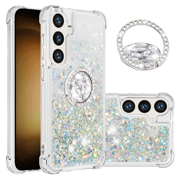 Funda para Samsung Galaxy S24 Plus 5G con Brillo Líquido Flotante, Purpurina, Parachoques y Anillo Giratorio Soporte