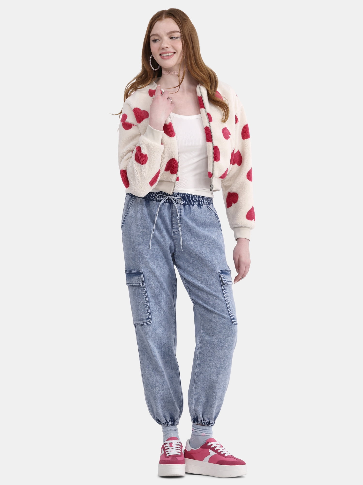No Boundaries Plush Bomber Jacket, Heavyweight, Women's XXS-XXL