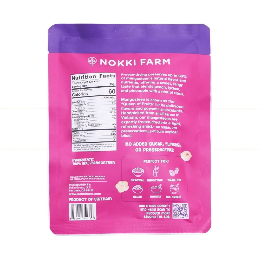 NOKKI FARM Freeze Mangosteen Fruit, Healthy & Exotic Tropical Superfood Snacks, Kid-Approved, No Added Sugar or Preservatives, Shelf-Stable, 0.53 Oz, 6 Pack