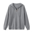 thumbnail image 6 of MexChoioe Womens Hooded Sweatshirt Waffle Knit Henley V Neck Button Placket Drawstring Hood Long Sleeve Pullover Hoodie, 6 of 6