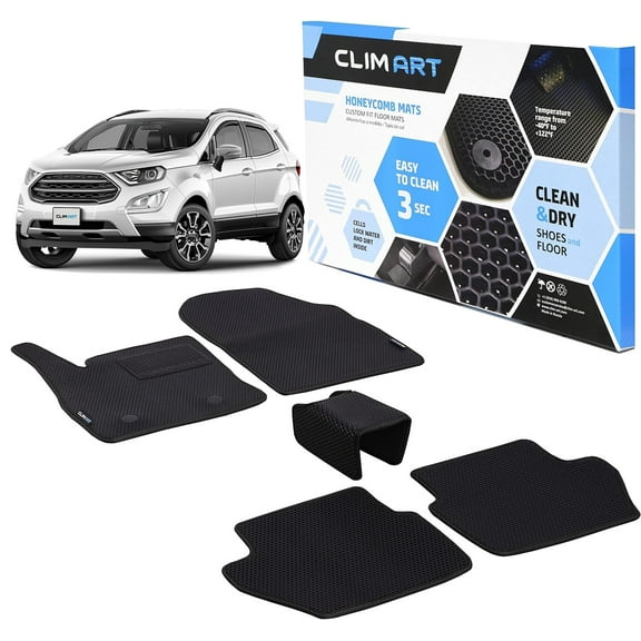 CLIM ART All-Weather Car Floor Mats Compatible with Ford EcoSport 2018-2022, Custom-Fit Heavy-Duty Floor Liners for Cars & SUVs, Car Accessories for Men & Women, Black - FL011518213