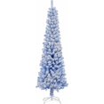thumbnail image 1 of HOMCOM 6ft Snow Flocked Pencil Christmas Tree, Artificial Slim Xmas Tree with Realistic Branch Tips, Folding Metal Stand, Blue, 1 of 8