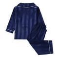 thumbnail image 3 of Children Satin Pajamas Kids Girls Boys Striped Summer Button Down Pajamas Long Sleeve Top with Pants Kids Pajamas Nightgown Tween Pajamas 4-5T, 3 of 6