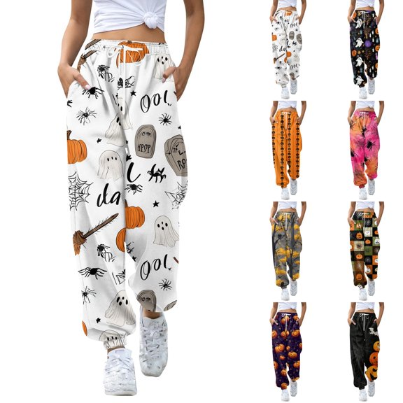 Womens Halloween Pajamas Pants Halloweens Yoga Pajamas Comfy Stretch Drawstring Pajamas Loose Fit Loungewear Bottoms