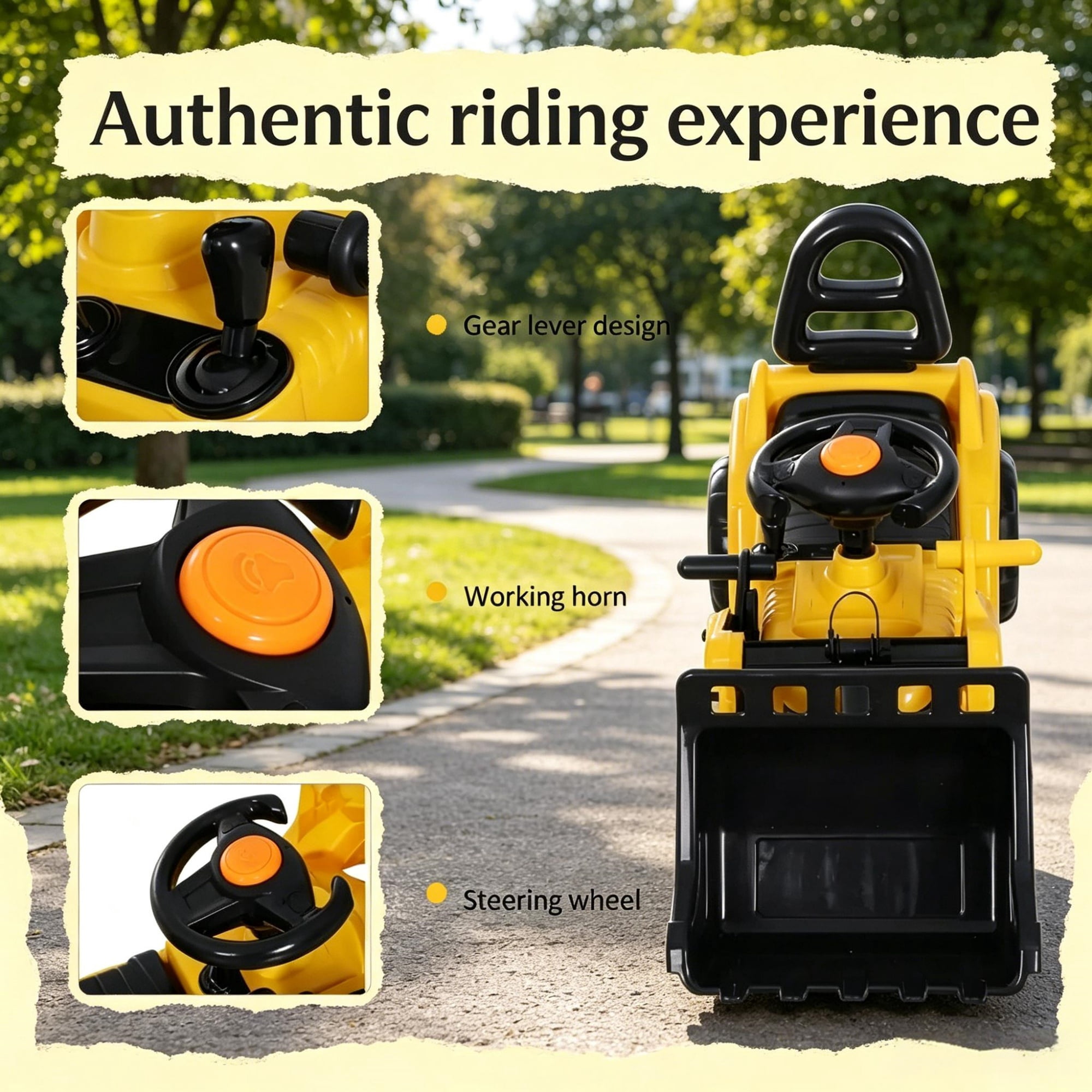 Kids Bulldozer Ride On with Flexible Arms and Horn for Ages 3+