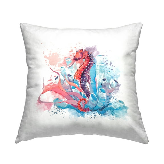 Stupell Industries Pink & Blue Aquatic Seahorse Square Decorative Printed Throw Pillow Design By Artsy Sally, 18 x 18