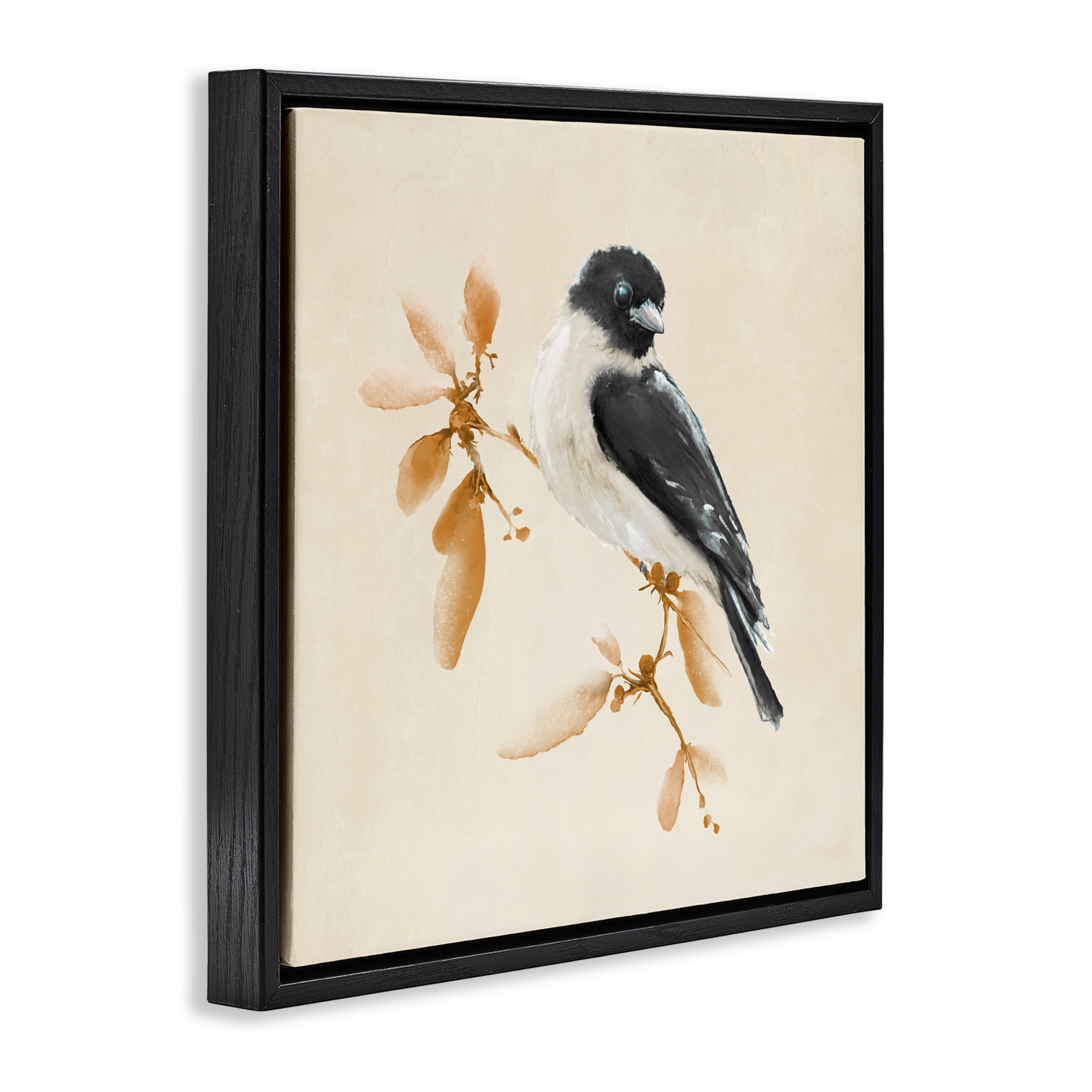Stupell Industries Subtle Watercolor Chickadee Black Framed Floater Canvas Wall Art, design by Diannart