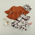 thumbnail image 3 of EIMELI Toddler Baby Girls Spring Princess Flare Pants Set O-Neck Ruffles Tops + Bell Bottom Pants Headband, 3 of 6