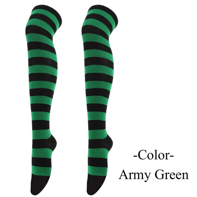 1 Paire Bas Longs de Noël pour Femmes au-Dessus du Genou Chaussettes de Cosplay de Noël Costumes de Fête Chaussettes Hautes Longues Bas Rayés Chaussettes Bas Bas de compression Vert