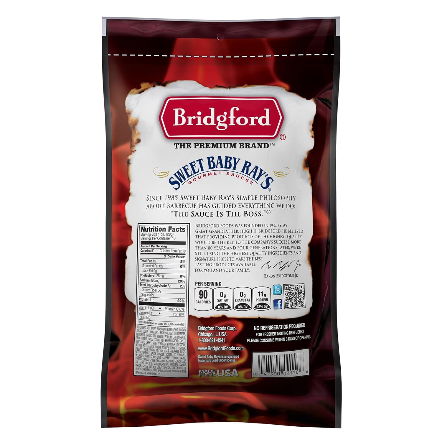 Bridgford Sweet Baby Ray’s Beef Jerky Roasted Garlic 10 oz Pack of 2