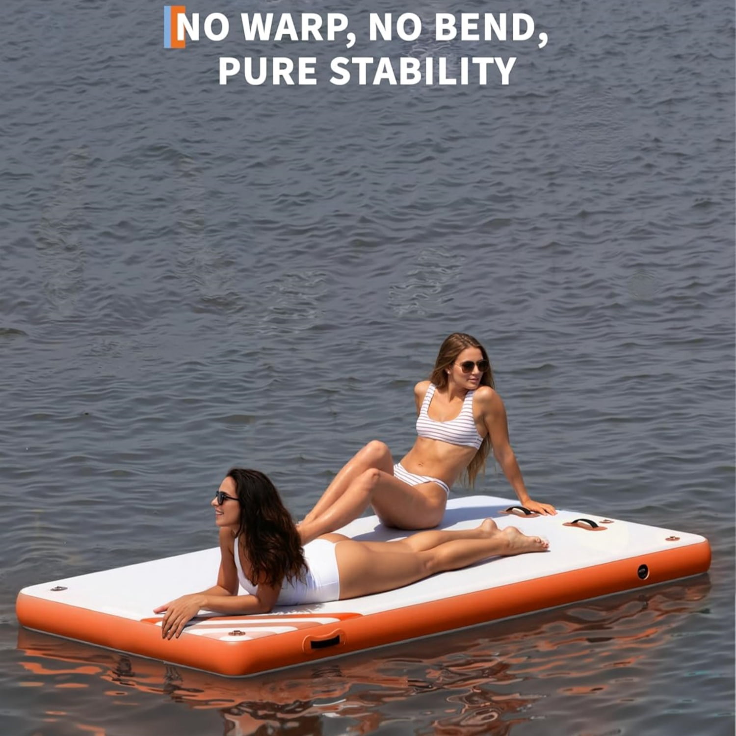 Garvee Inflatable Floating Dock 10 ft x 6 ft, 5.9 inch Thickness None-Slip PVC Surface, Orange & White