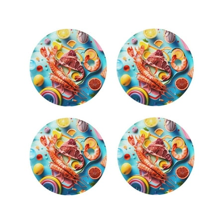 

Tideii Surreal Seafood Extravaganza for Leather Coasters 4 Pieces Anti-fouling and Anti-scalding Decorative Coasters Suitable for Restaurants Kitchens Coffee Shops-Round Shape