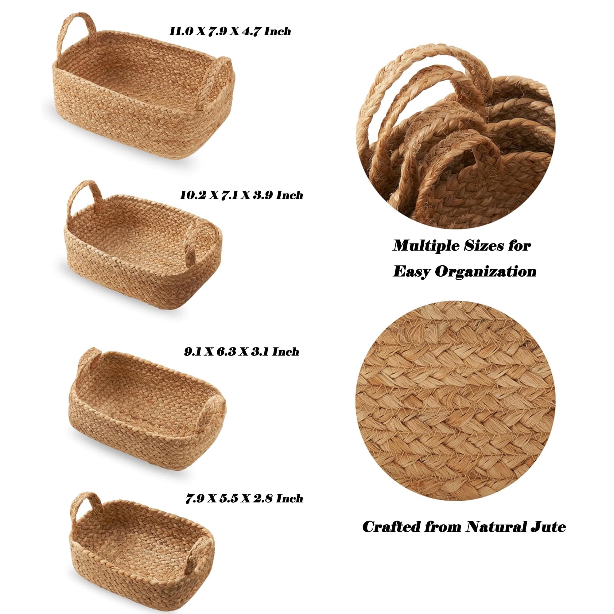 Ngardk Storage Baskets,  Cube Storage Bins, Cube Organizer Bins, Basket for Organizing, Jute Rope Baskets for Shelves, Pack of 4, Multi Sizes, Jute Color