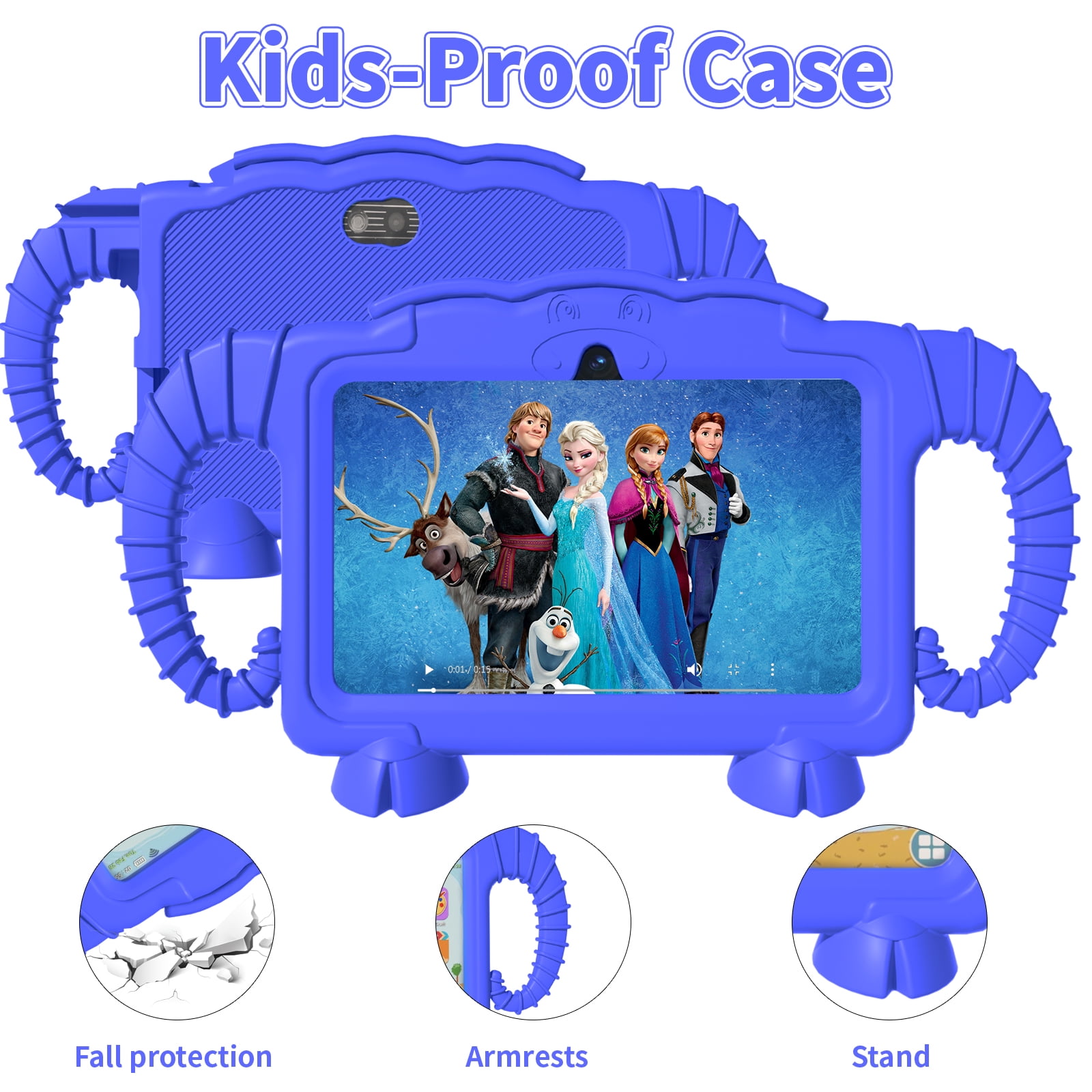 Kids Tablet, 7 inch Android Tablet for Kids, 6GB RAM 32GB ROM Quad-Core Toddler Tablet with Shockproof Case, Bluetooth, WiFi, Parental Control, 2MP+2MP Dual Camera, GPS, Games