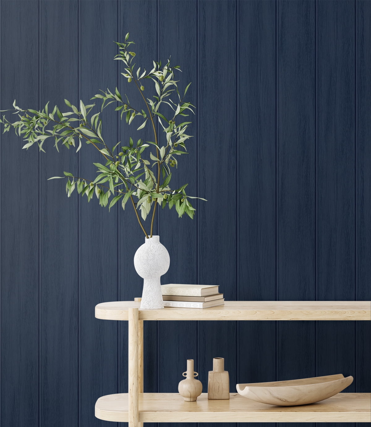 Seabrook Designs Naval Blue Faux Wood Panel Prepasted Wallpaper