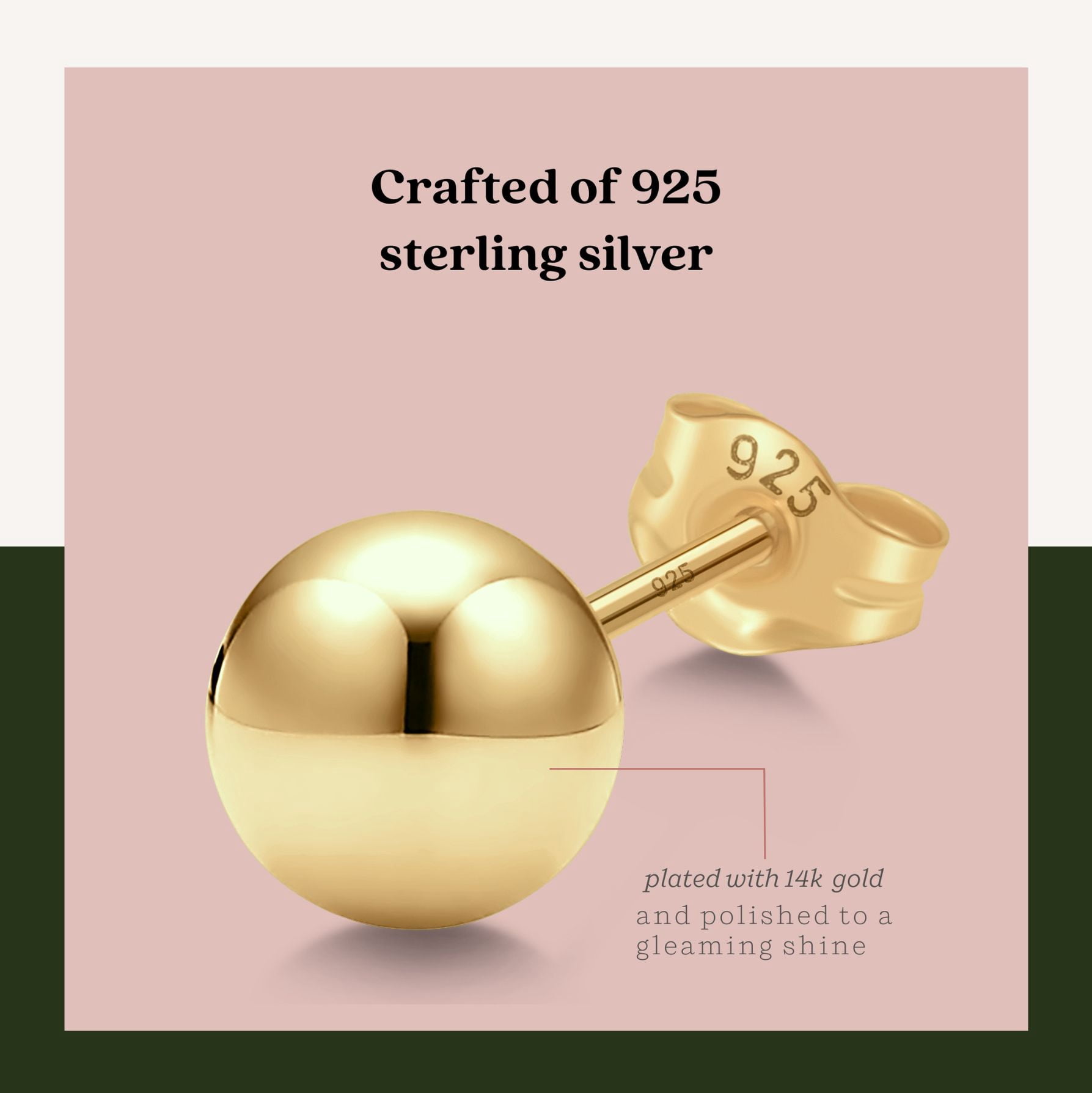 Kezef 14K Gold Plated Polished Sterling Silver Round 7mm Ball Bead Stud Earrings