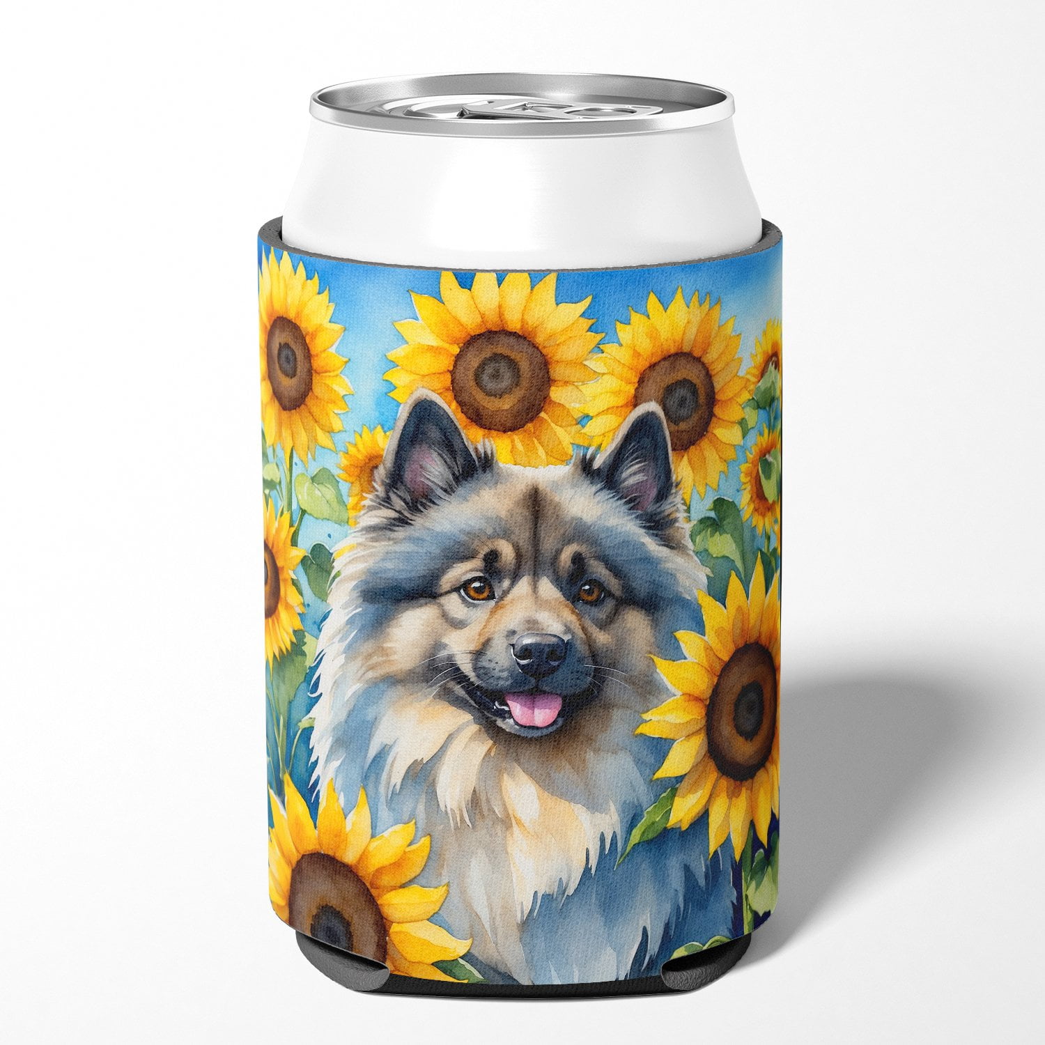 Keeshond in Sunflowers Can or Bottle Hugger 3 in x 5 in
