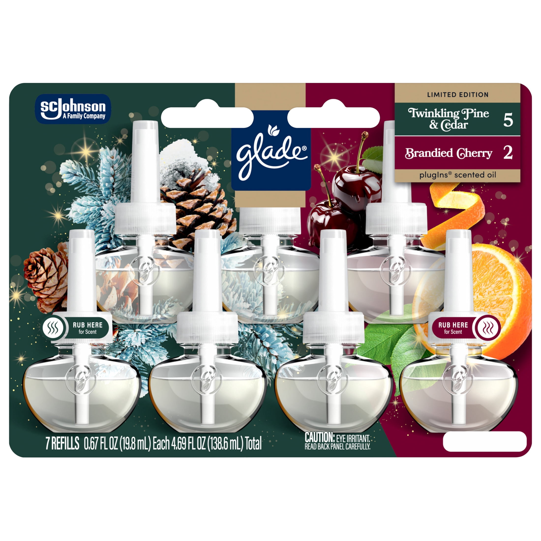 Glade® PlugIns® Refills Air Freshener, Twinkling Pine & Cedar and Brandied Cherry, 4.69oz., 7 count