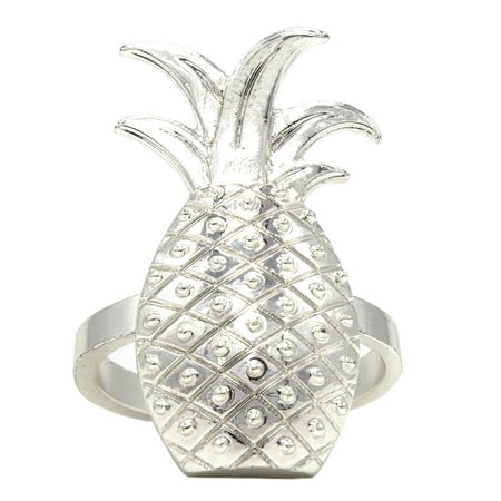 

Stylish Pineapple Metal Napkin Rings - Set of 4 (Silver)