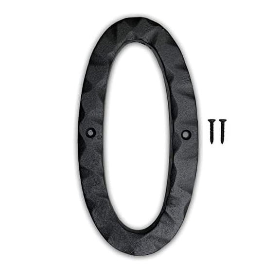 NACH Matte Black Hammer Tone Cast Iron House Number for Outside or Inside, Metal Modern House Numbers For Mailbox, Front Door, Maximum Rust Protection, 8 inch, Number 0, KE-HM8-BLK-0