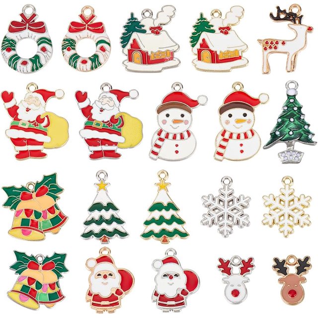 1 caja de 40 piezas de 20 estilos de adornos de árbol de Navidad, adornos de Navidad, adornos de invierno, adornos de campana de Papá Noel.