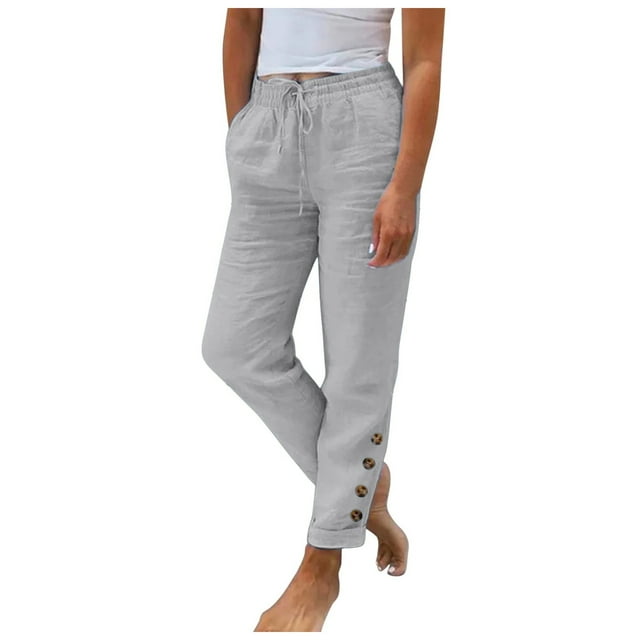 Kcodviy Pantalon Décontracté pour Femmes avec Pantalon Décontracté pour Femmes pour l'Entraînement Taille Élastique Couleur Unie Pantalon Décontracté pour Femmes Grande Taille Pantalon Ample en Lin