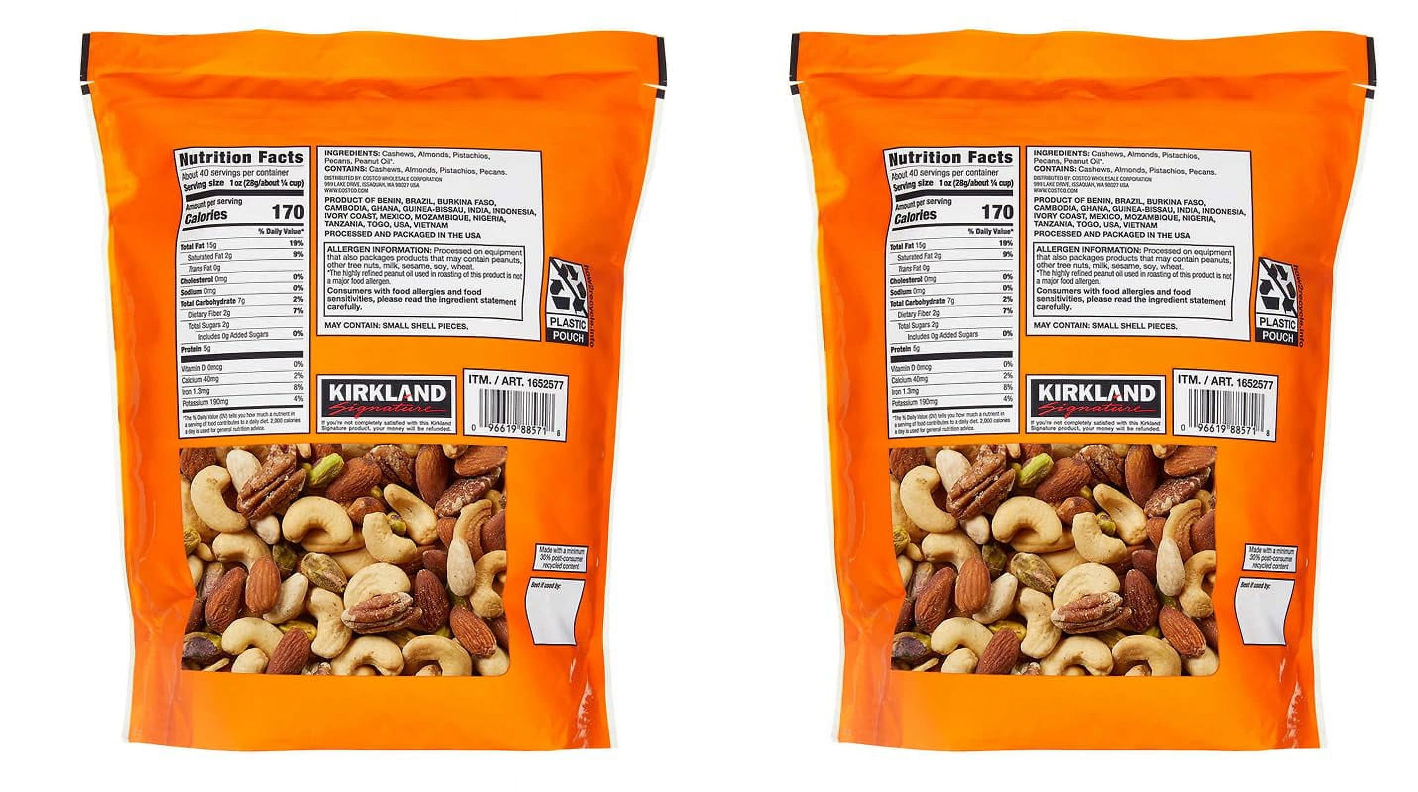 Kirkland Signature Extra Fancy Unsalted Mixed Nuts, 2 Jars (2.5 LB)