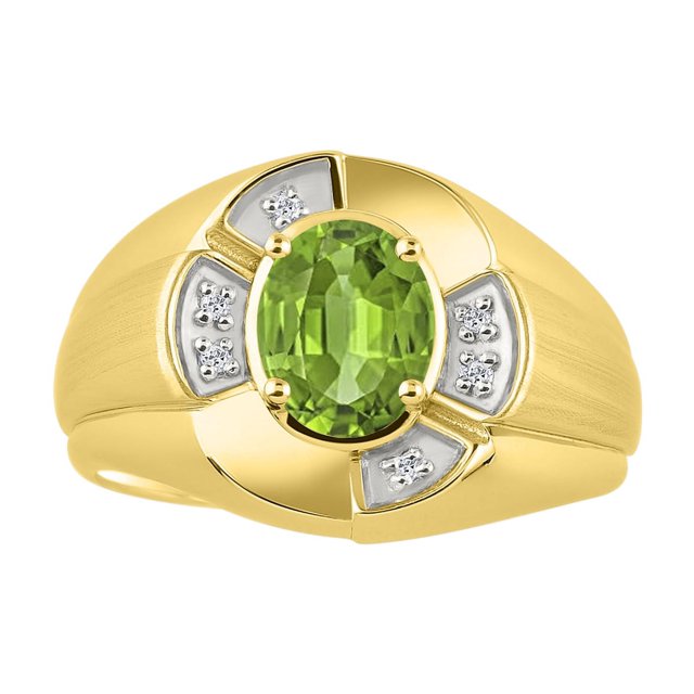 RYLOS Yellow Gold Plated Silver Ring 8X6MM Oval Gemstone & Diamond Unisex Rings Peridot August Birthstone Ring Size 11