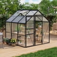 thumbnail image 5 of 6×6 FT Greenhouse for Outdoors, Polycarbonate Greenhouse with Adjustable Roof Vent, Sliding Door and Rain Gutter, Aluminum Walk-in Green Houses for Outside Patio Backyard Garden, Black, 5 of 7