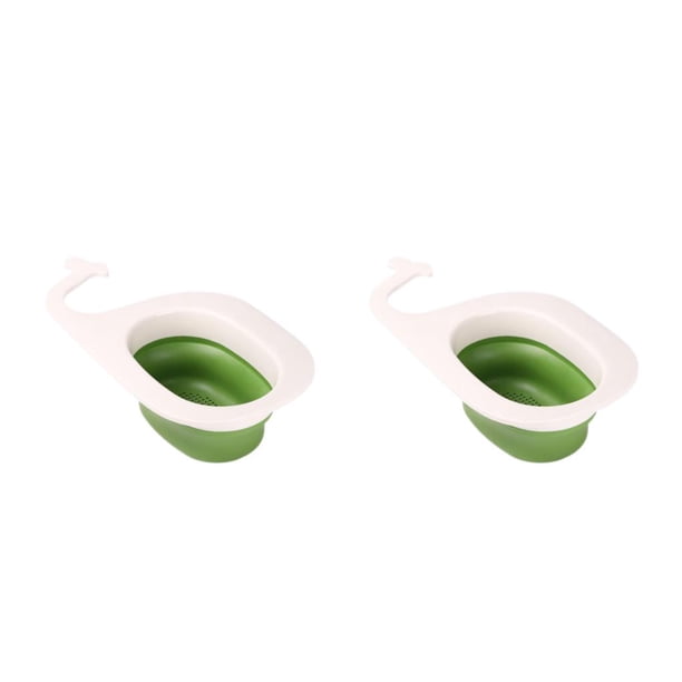 Inteprter Colador de cocina, cesta de drenaje para fregadero, lavabo de secado de frutas de plástico, filtro de residuos lavable multifuncional, Verde blanco 2piezas
