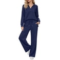 thumbnail image 2 of QSXADF Fall 2 Piece Sweatsuits Women Casual Tracksuit Set Solid Collared Long Sleeve Elastic Waist Pocket Pants Set Daily Women Fall Winter Outfits, 2 of 6