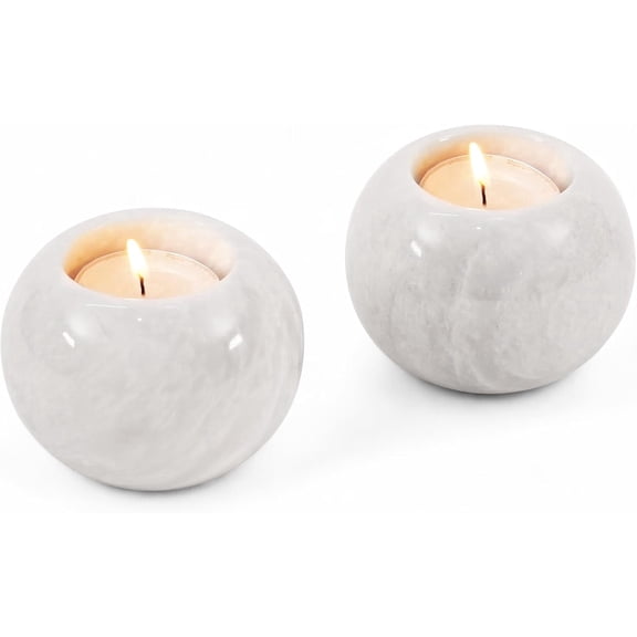 Elborse Marble Tealight Candle Holder 3 inch White Handmade Candle Accent for Home Decor, Ideal Set of 2 Small Marble Taper Holder for Table Centerpieces, Votive Candle Holder