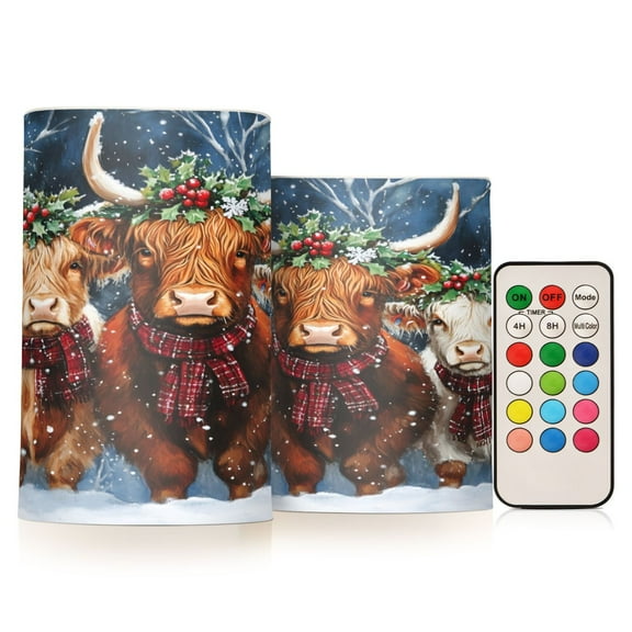 ALAZA Highland Cattle 2 PCs LED Flickering Flameless Candles with Remote Timer Battery Operated Candle