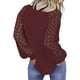 thumbnail image 4 of Sonducket Blusa de manga larga de encaje para mujer Camiseta de color sólido con cuello de encaje Prendas para la parte del cuerpo Vino rojo S, 4 of 6