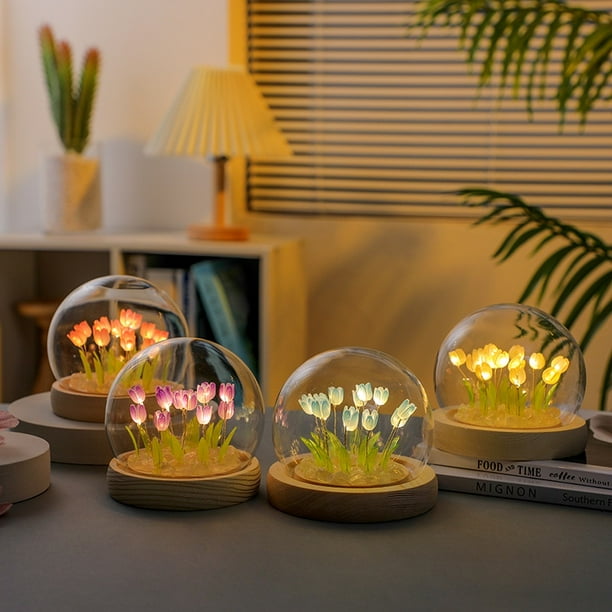 Luz De Noche Hecha A Mano Creativa Lámpara De Mesa Tulipán Material DIY Adorno Atmósfera LED Para El Día De La Mujer/Navidad/Graduación/Regalo De Cumpleaños Gao Jiahui unisex
