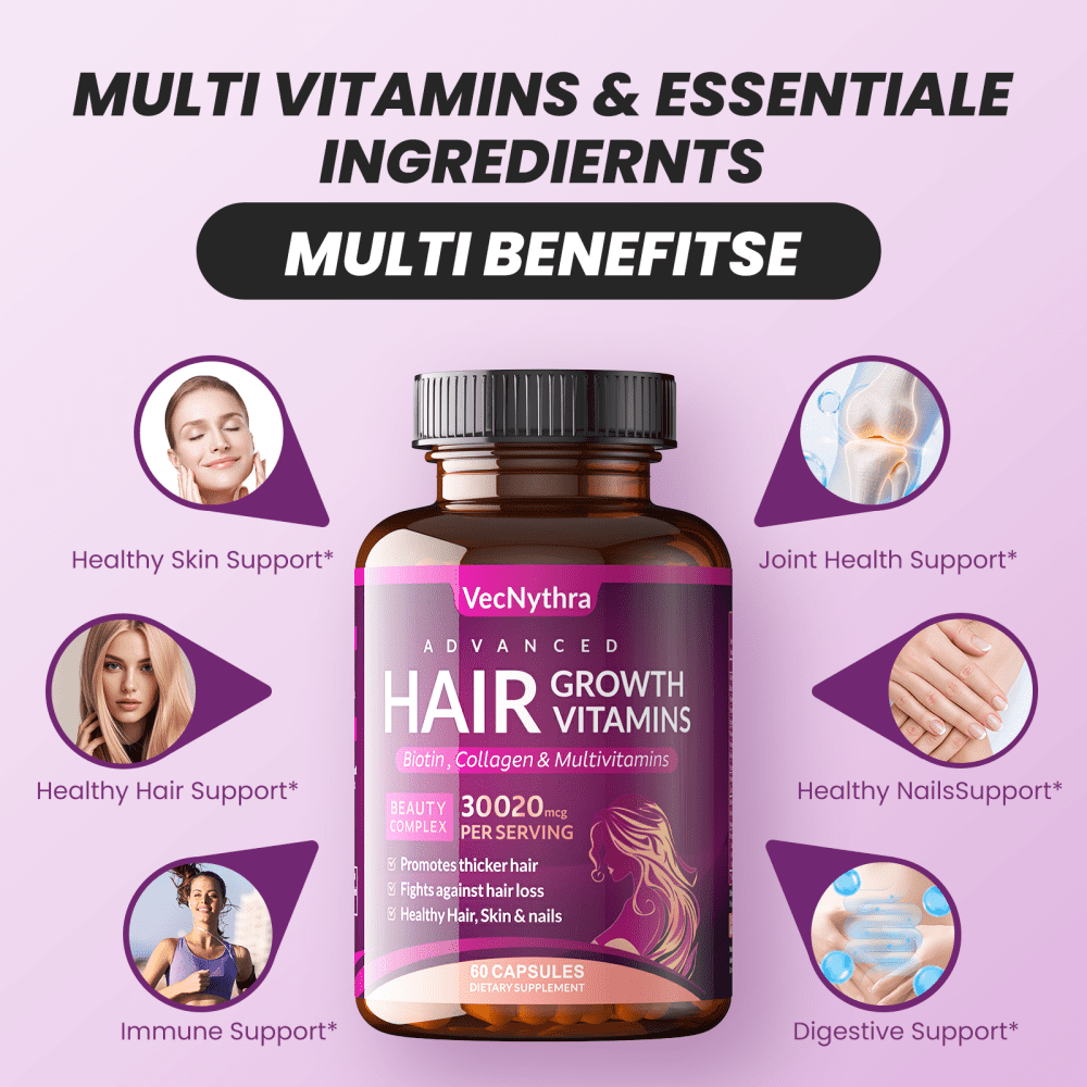 VecNythra Hair Growth Vitamins for Women | Biotin 10,000mcg, Collagen, , Saw Palmetto | Naturally Regrow Stronger & Healthier Hair, Skin and Nails | Stops Hair Loss,2-Pack