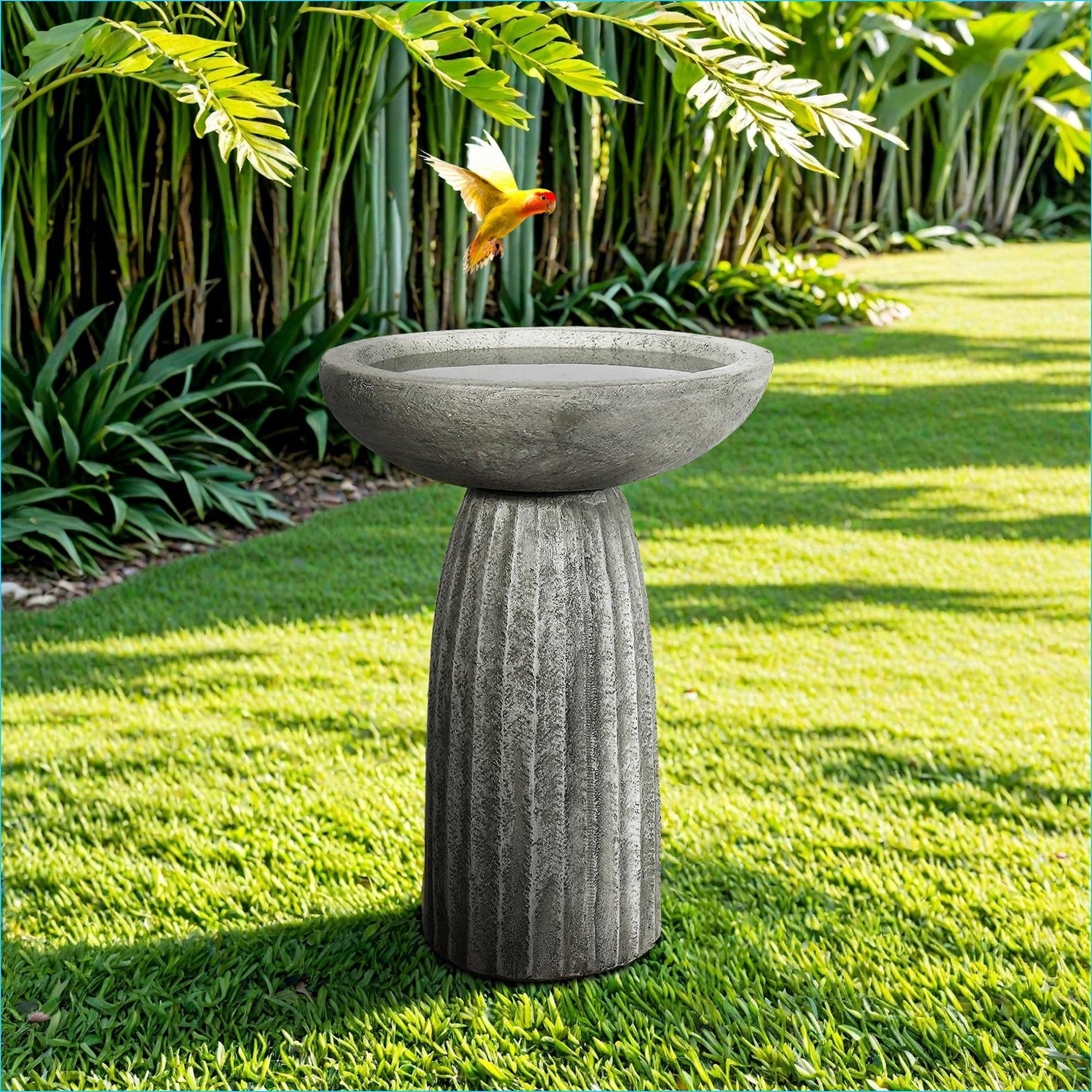 Bird Baths | 24.4" H Weather Resistant Pedestal Bird Bath for Patio Garden | Concrete Cement | Slate Gray