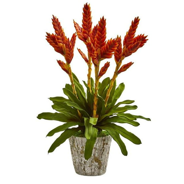Nearly Natural 1706 Tropical Bromeliad Artificial Arrangement in Weathered Planter