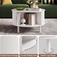thumbnail image 4 of Round White Fluted Coffee Table with 360掳 Curved Sliding Doors and Solid Wood Legs, Mid-Century Modern Center Table, 4 of 7