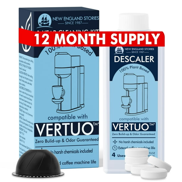 (Suministro para 12 meses) Kit de descalcificación Vertuo compatible con Nespresso Juego de descalcificador para cafetera sin olor Solución descalcificadora líquida para Nespresso Incluye cápsula reut