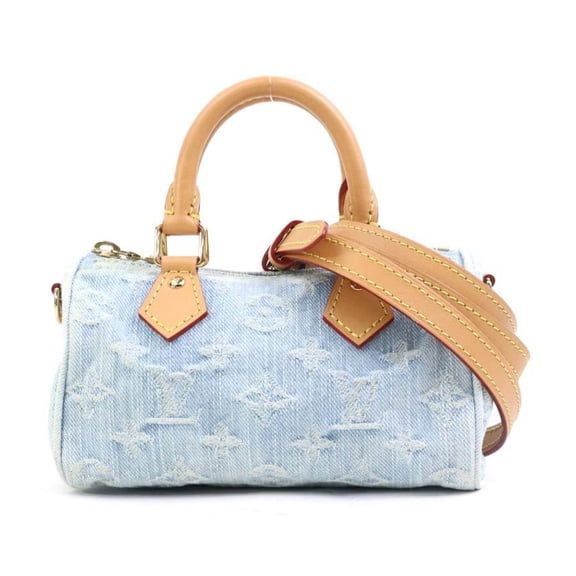 Pre-Owned Louis Vuitton Nano Speedy Monogram Denim Handbag/Shoulder Bag, Sky Blue, Women's,...