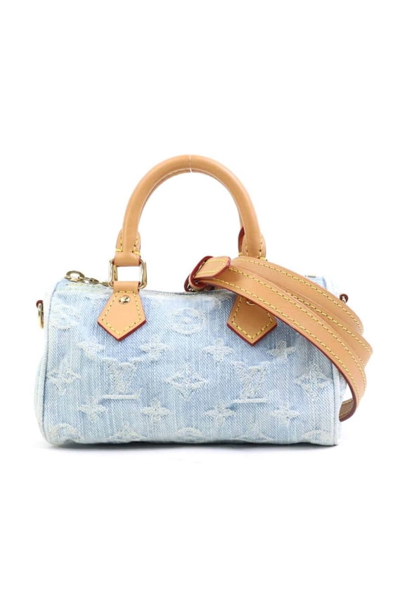 Pre-Owned Louis Vuitton Nano Speedy Monogram Denim Handbag/Shoulder Bag, Sky Blue, Women's,...