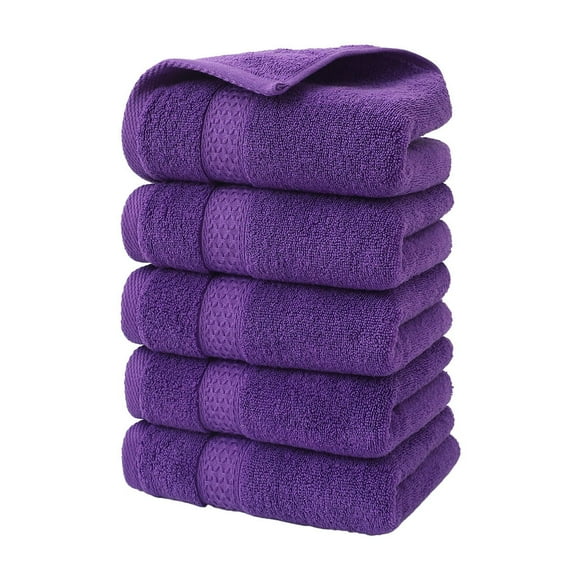 Maplenight Ensemble de 5 Serviettes à Main 100 % Coton Serviettes de Douche - Serviettes à Main Jacquard Douces, Agréables pour la Peau et Absorbantes pour Salle de Bain, Spa, Gym, Serviettes pour le Visage pour Se Laver le Visage Essentiels de Salle de Bain Violet