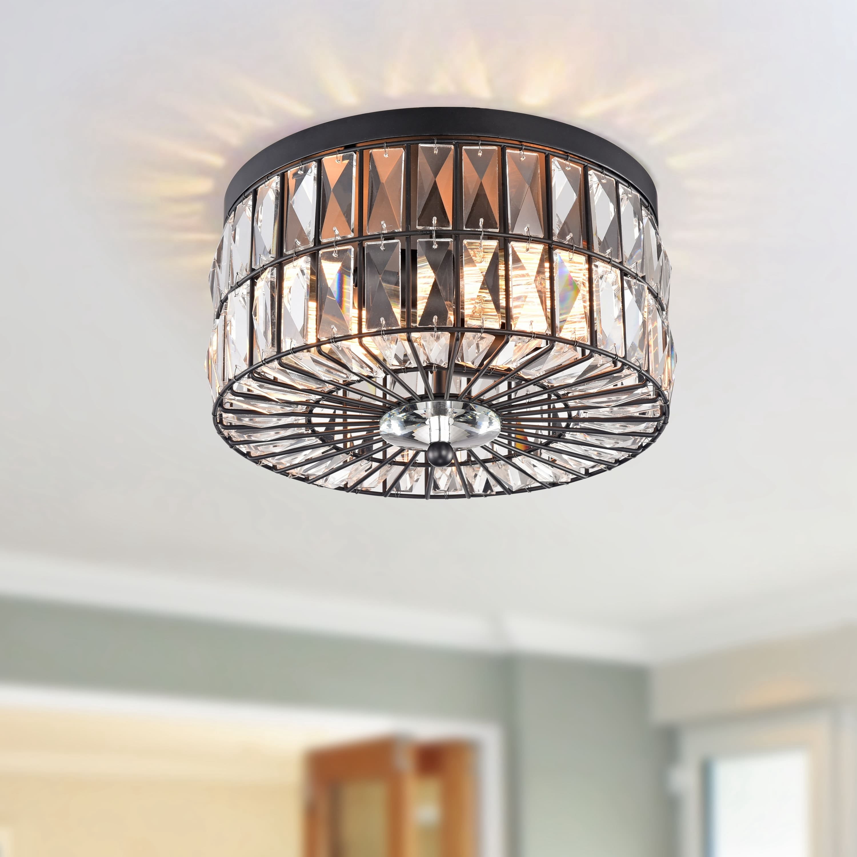 C Cattleya  2-Light Incandescent Crystal Flush Mount Ceiling Light Fixture