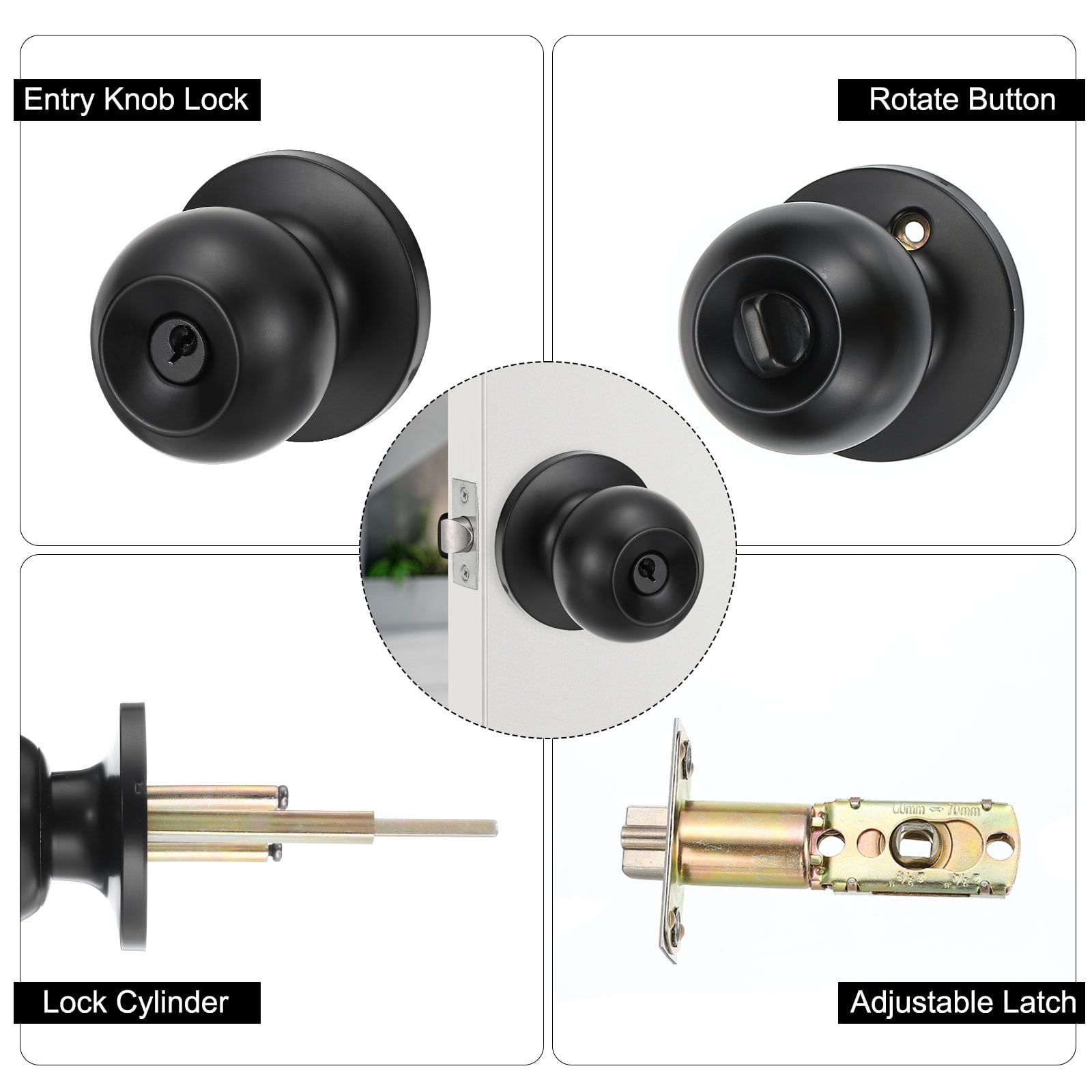 Uxcell Privacy Doorknob, Matte Black Doorknob Lock , Round Ball Door Knobs for Front Door, Bedroom and Bathroom