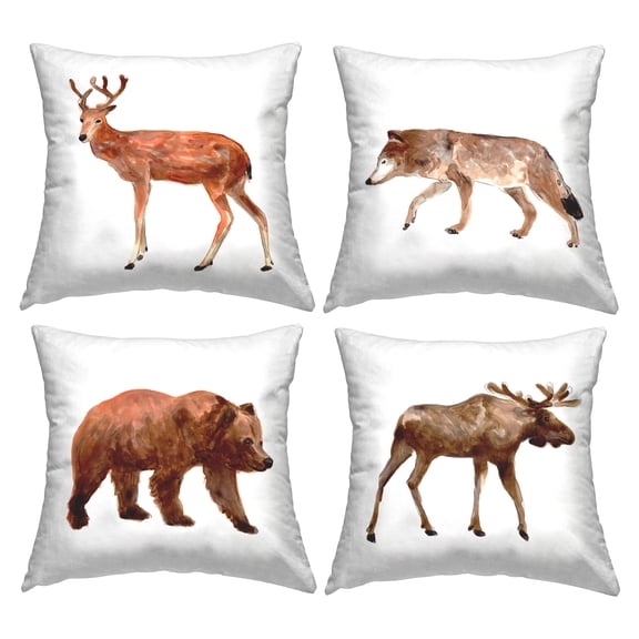 Stupell Industries Modern Woodland Animals Square Decorative Printed Throw Pillow, 18 x 18, Set of 4