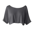 thumbnail image 3 of Crop Tops for Women Boat Neck Elbow-Length Cropped T-Shirt Solid Color Oversized Tee Shirts, Gray XL, 3 of 6