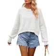 thumbnail image 2 of Women's Sweater Fall Crew Neck Batwing Sleeve Pullover Sweaters White XL, 2 of 7